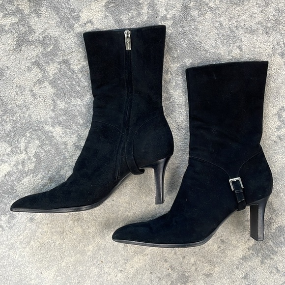 Sergio Rossi 80mm Black Suede Booties Squared Pointed Toe Buckle Sz 39.5 - Picture 9 of 15